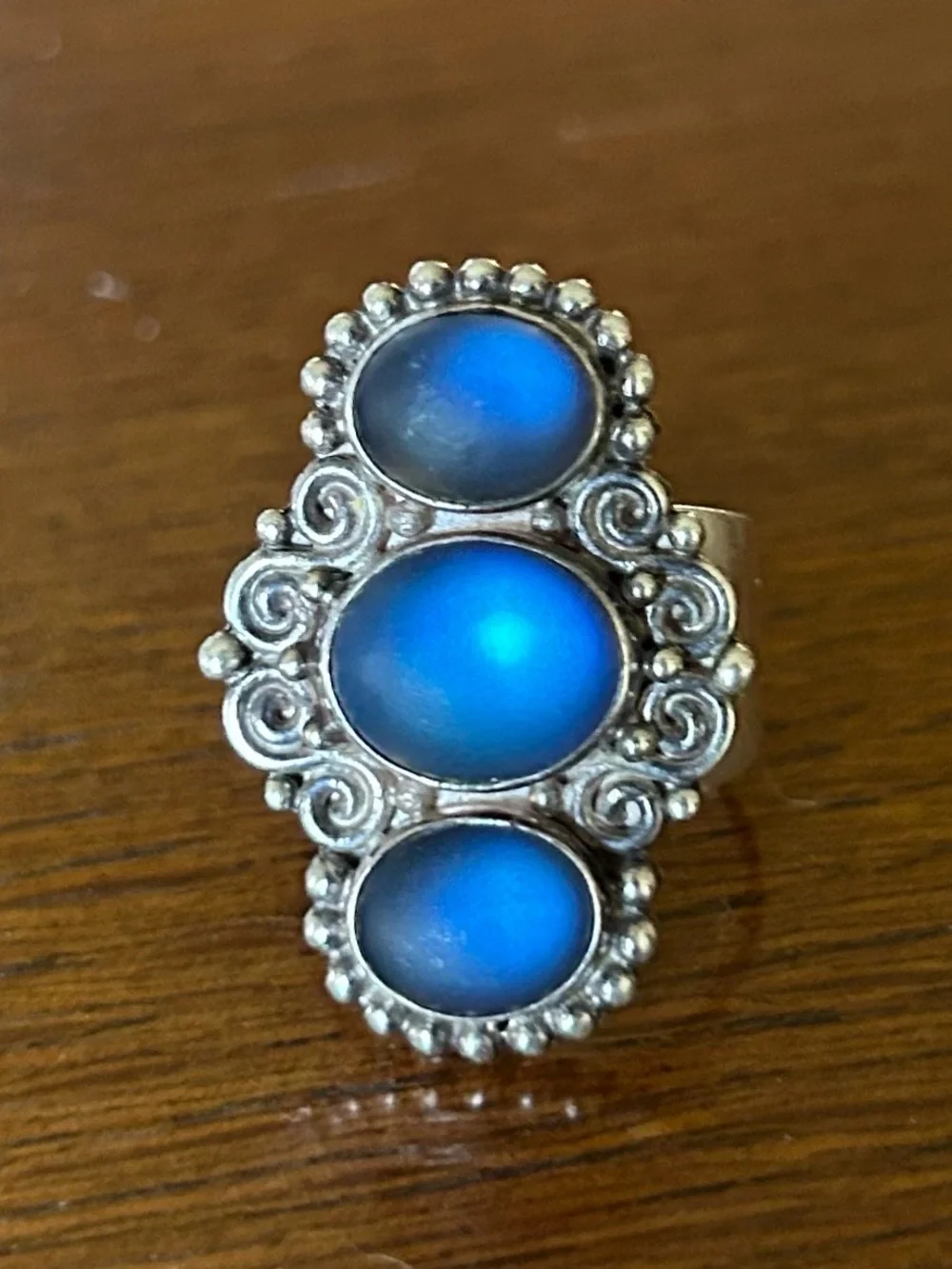 Sajen Sterling Silver & Blue Triple Stone Adjustable Ring